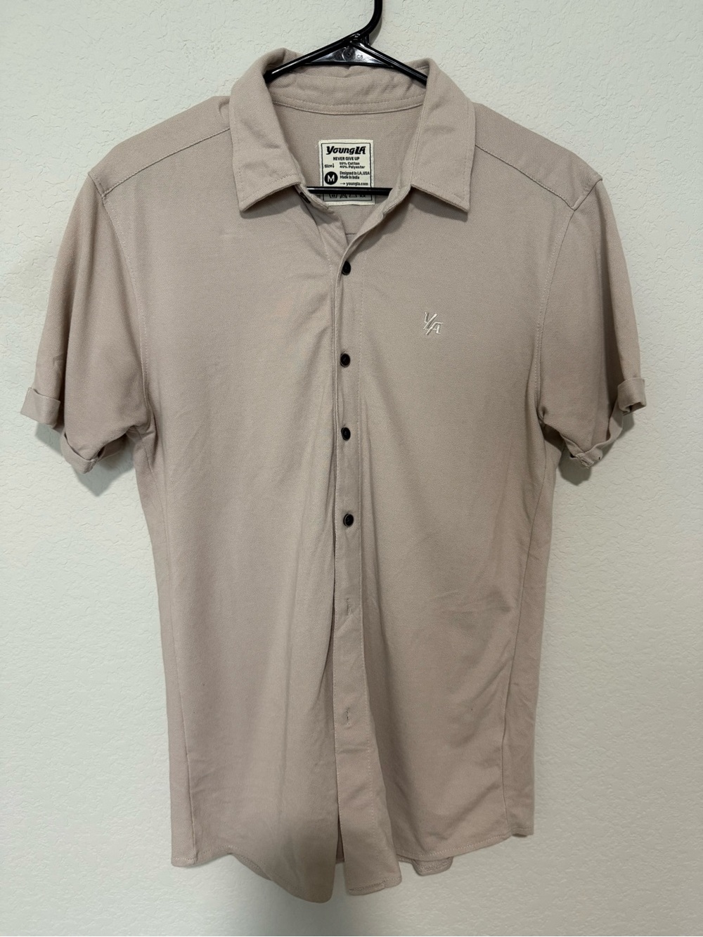 YoungLA Men’s Short Sleeve Button-Down Shirt in Taupe